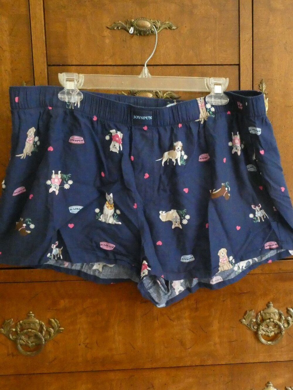 JoySpun Women's Navy Dog Print Pajama Shorts Size XL (16-18)